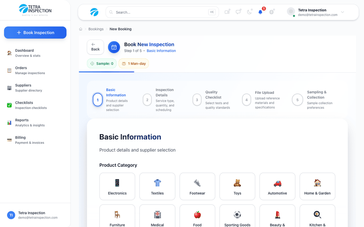Book inspection form — Step 1: Basic information